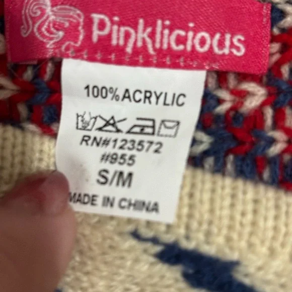 Pinklicious Women’s Open Front Cardigan Sweater Aztec Tribal S/M Boho Red Blue - Picture 5 of 10